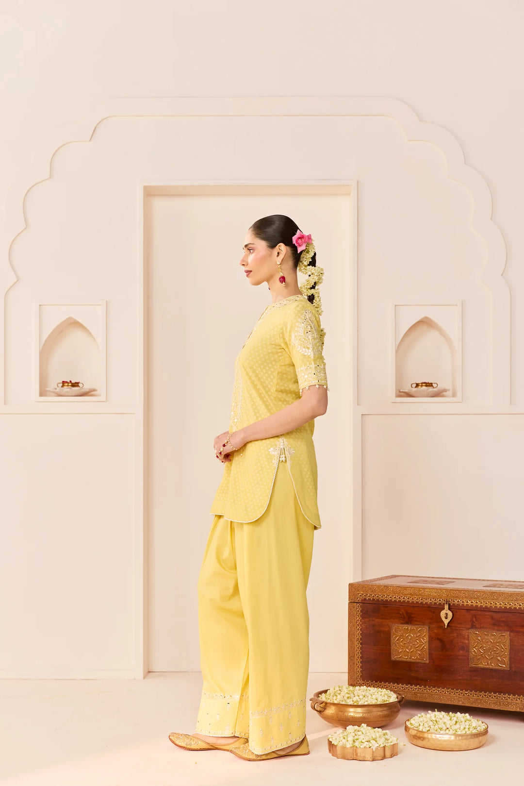 Anaisha - Lemon Yellow Short Kurta With Farshi Salwar