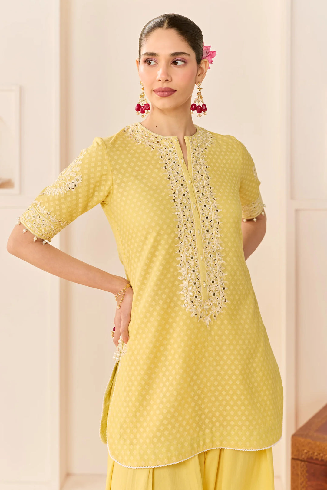 Anaisha - Lemon Yellow Short Kurta With Farshi Salwar