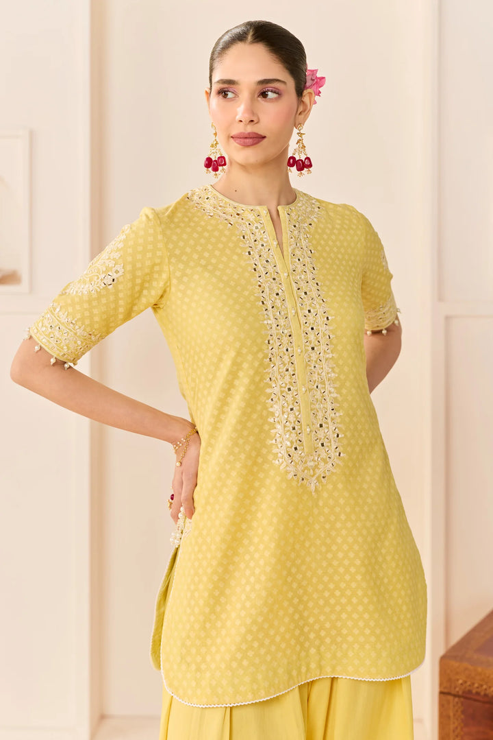 Anaisha - Lemon Yellow Short Kurta With Farshi Salwar