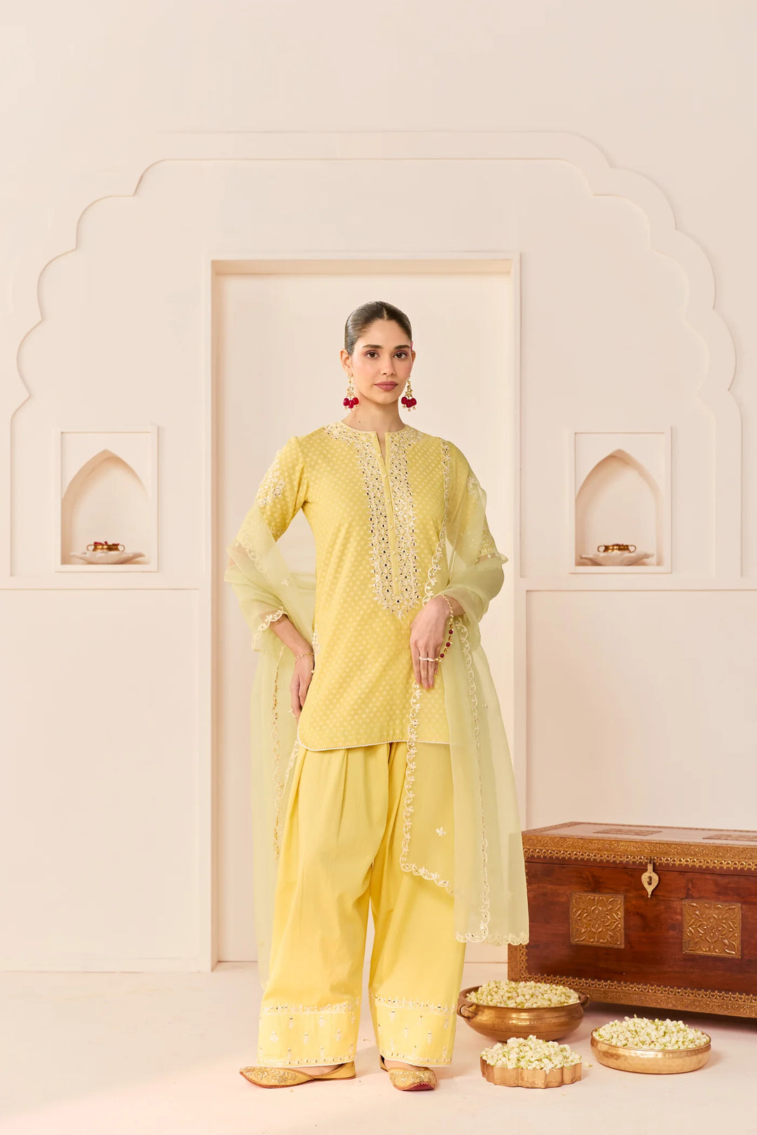Anaisha - Lemon Yellow Short Kurta With Farshi Salwar