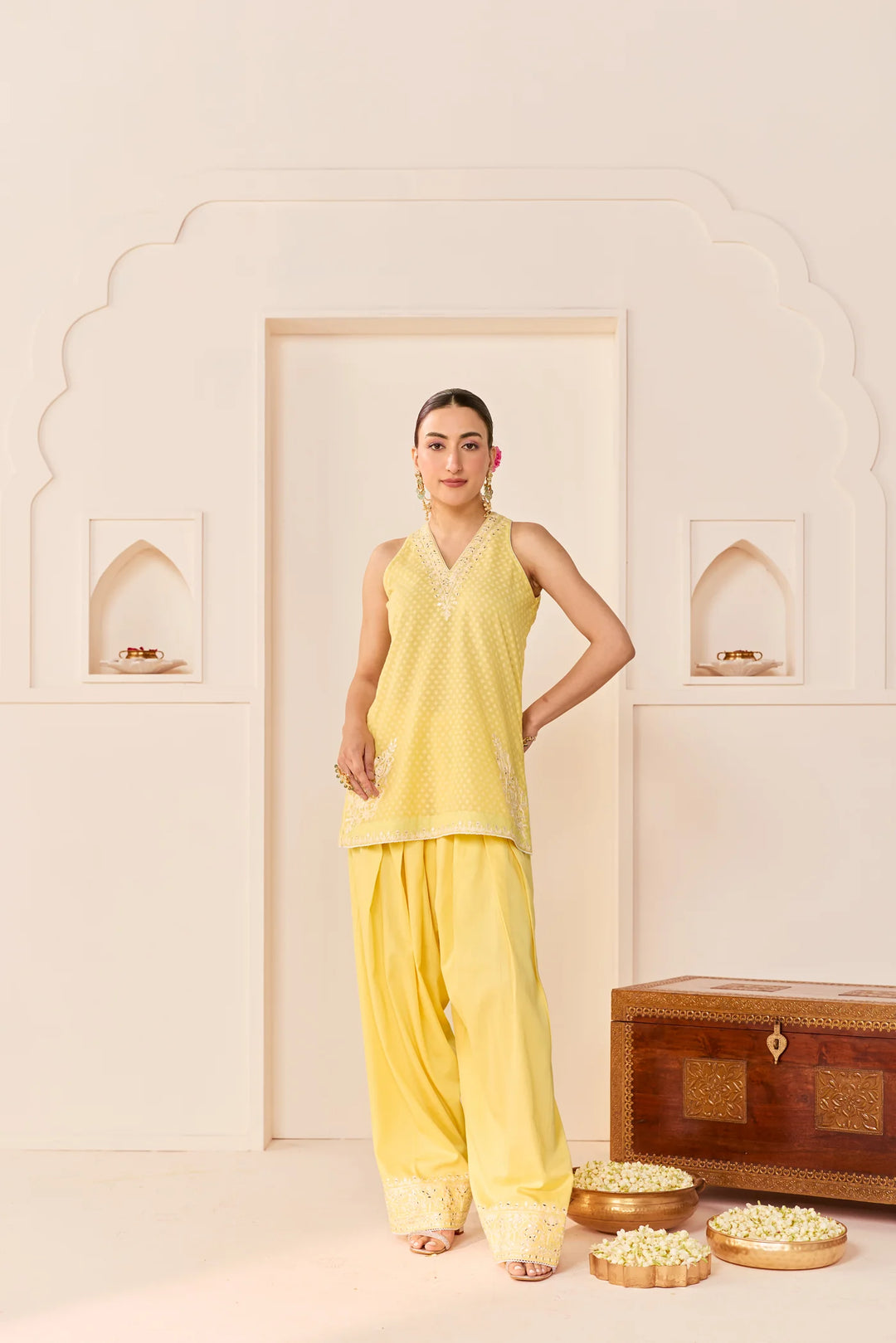 Miral - Lemon Yellow Short Kurta With Farsi Salwar and dupatta