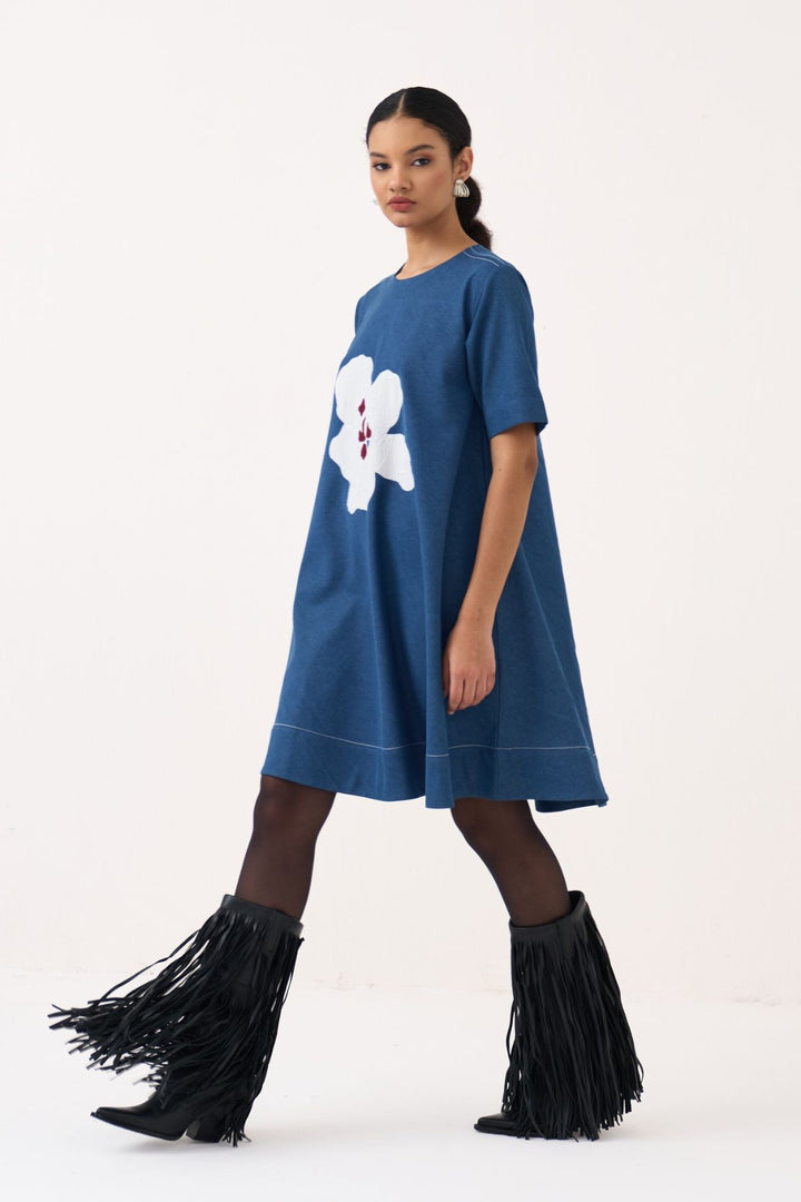 Textured Applique Denim Dress