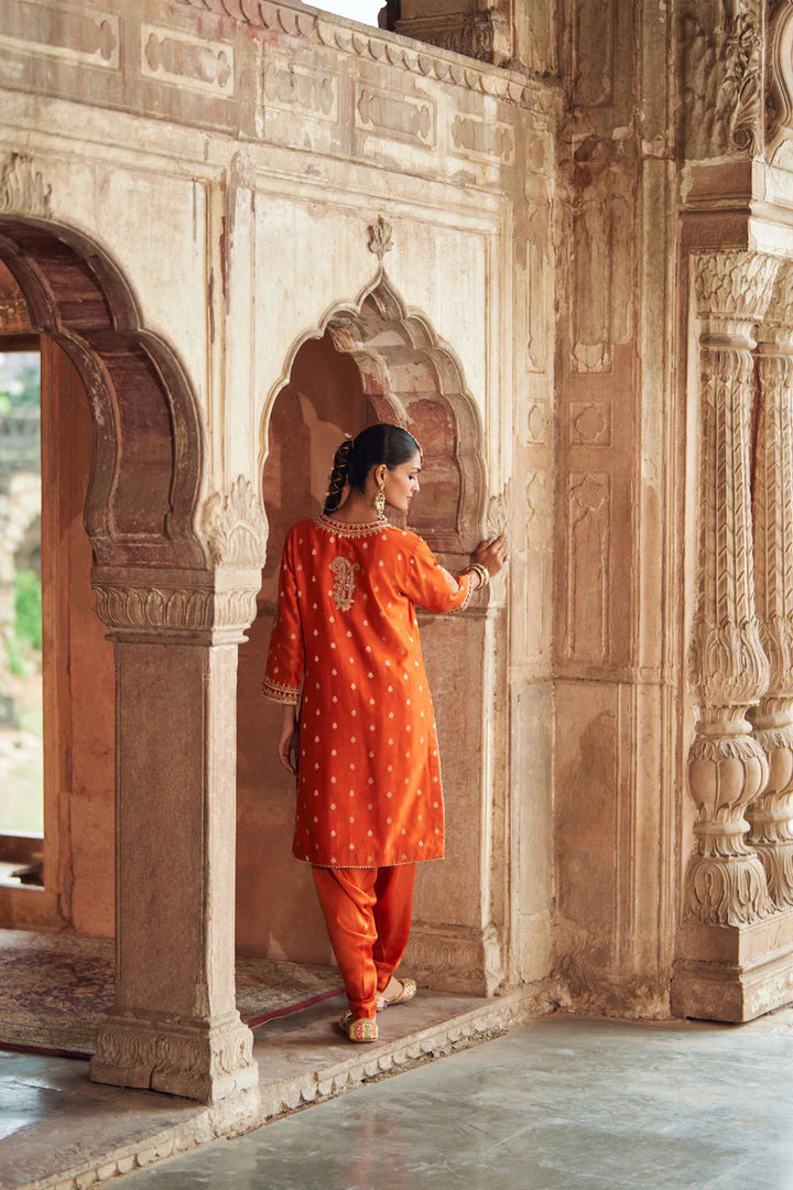 Fahmida - Burnt Orange Short Kurta with Salwar