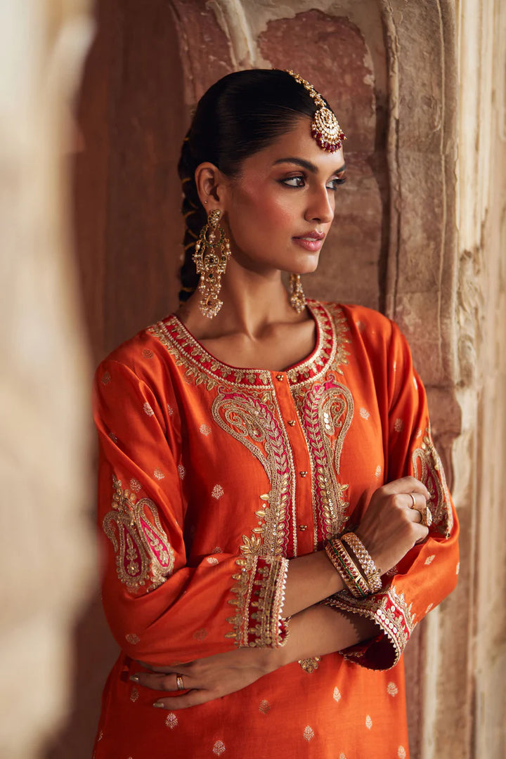 Fahmida - Burnt Orange Short Kurta with Salwar