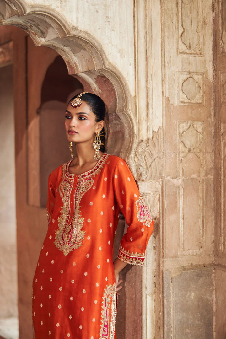 Fahmida - Burnt Orange Short Kurta with Salwar