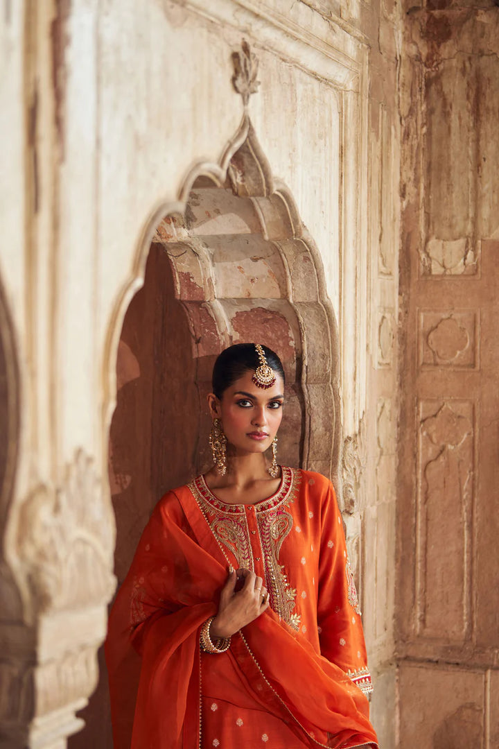 Fahmida - Burnt Orange Short Kurta with Salwar