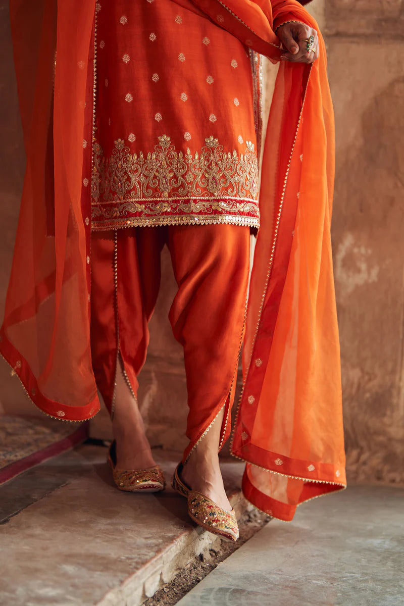 Fahmida - Burnt Orange Short Kurta with Salwar