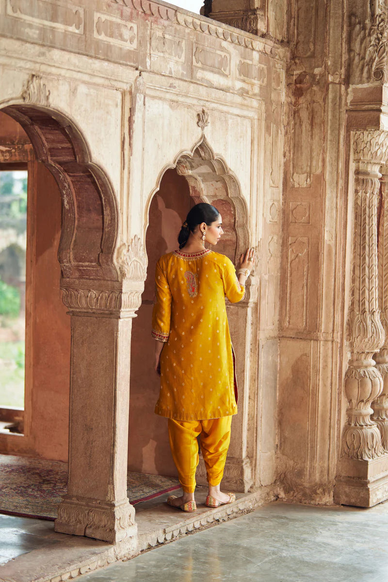 Fahmida - Mustard Short Kurta with Salwar