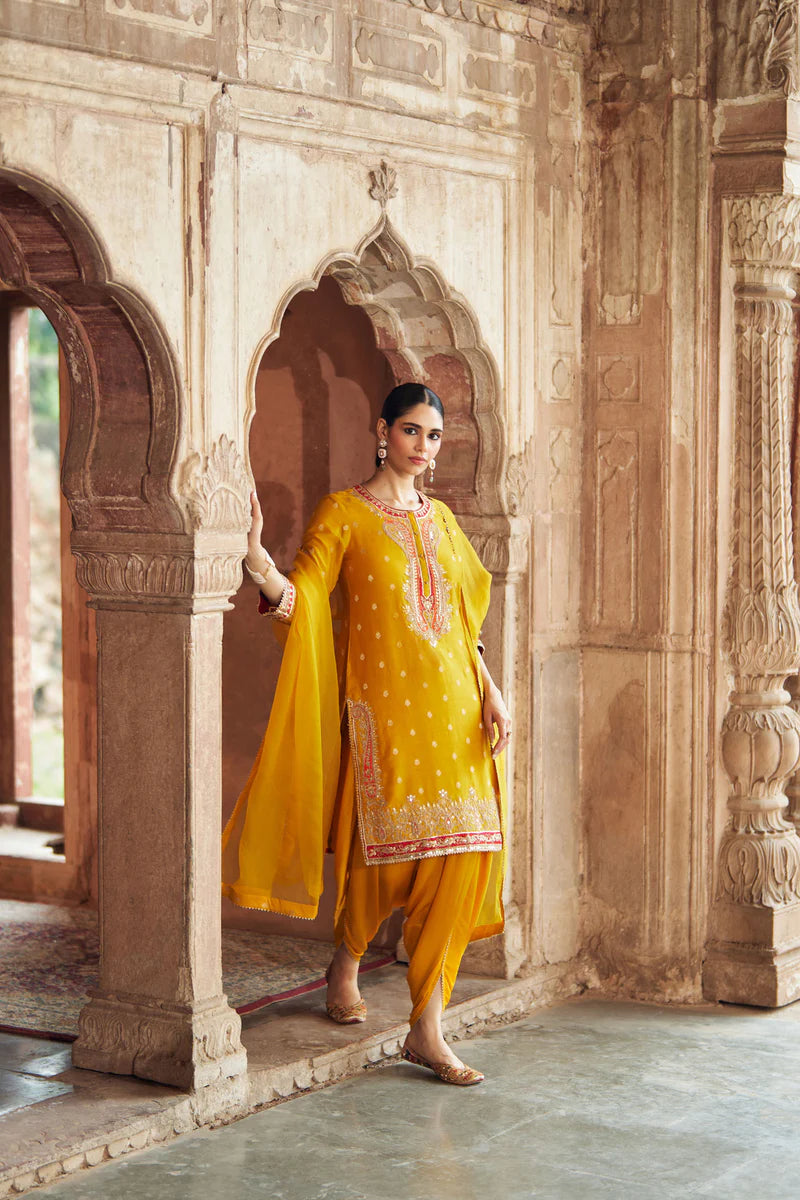 Fahmida - Mustard Short Kurta with Salwar