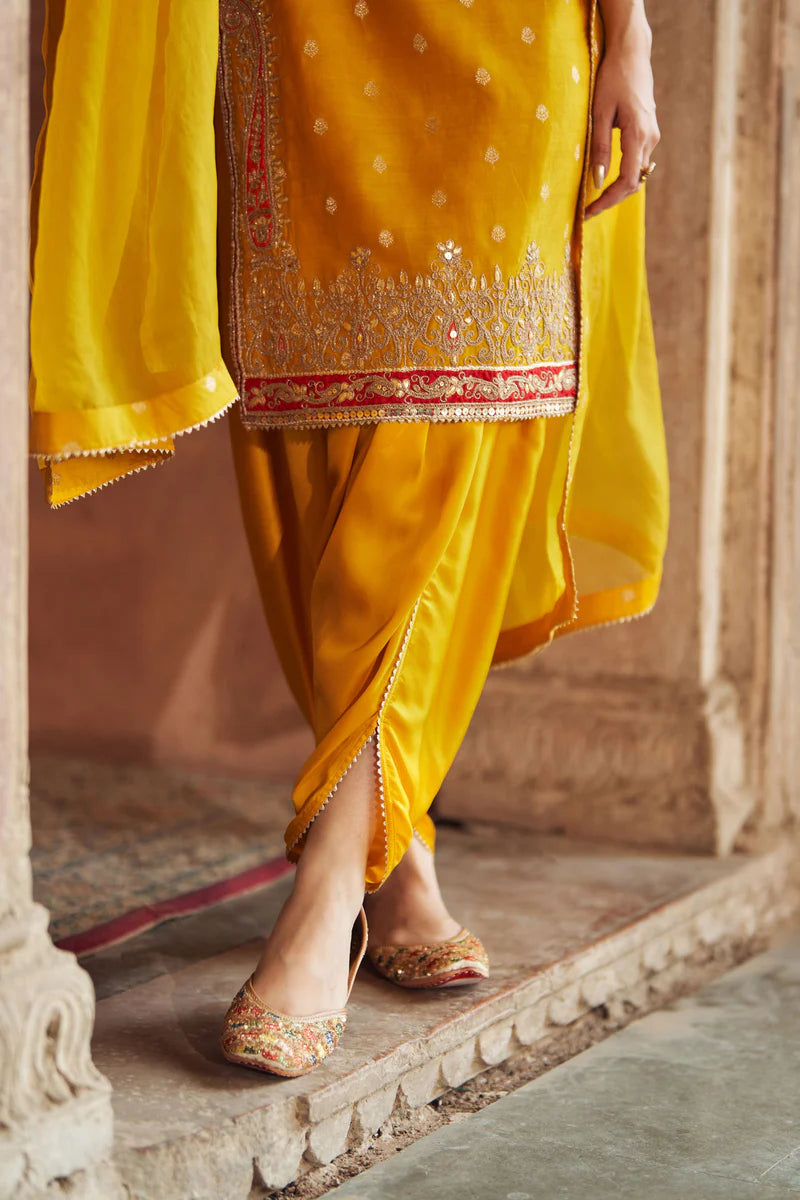 Fahmida - Mustard Short Kurta with Salwar