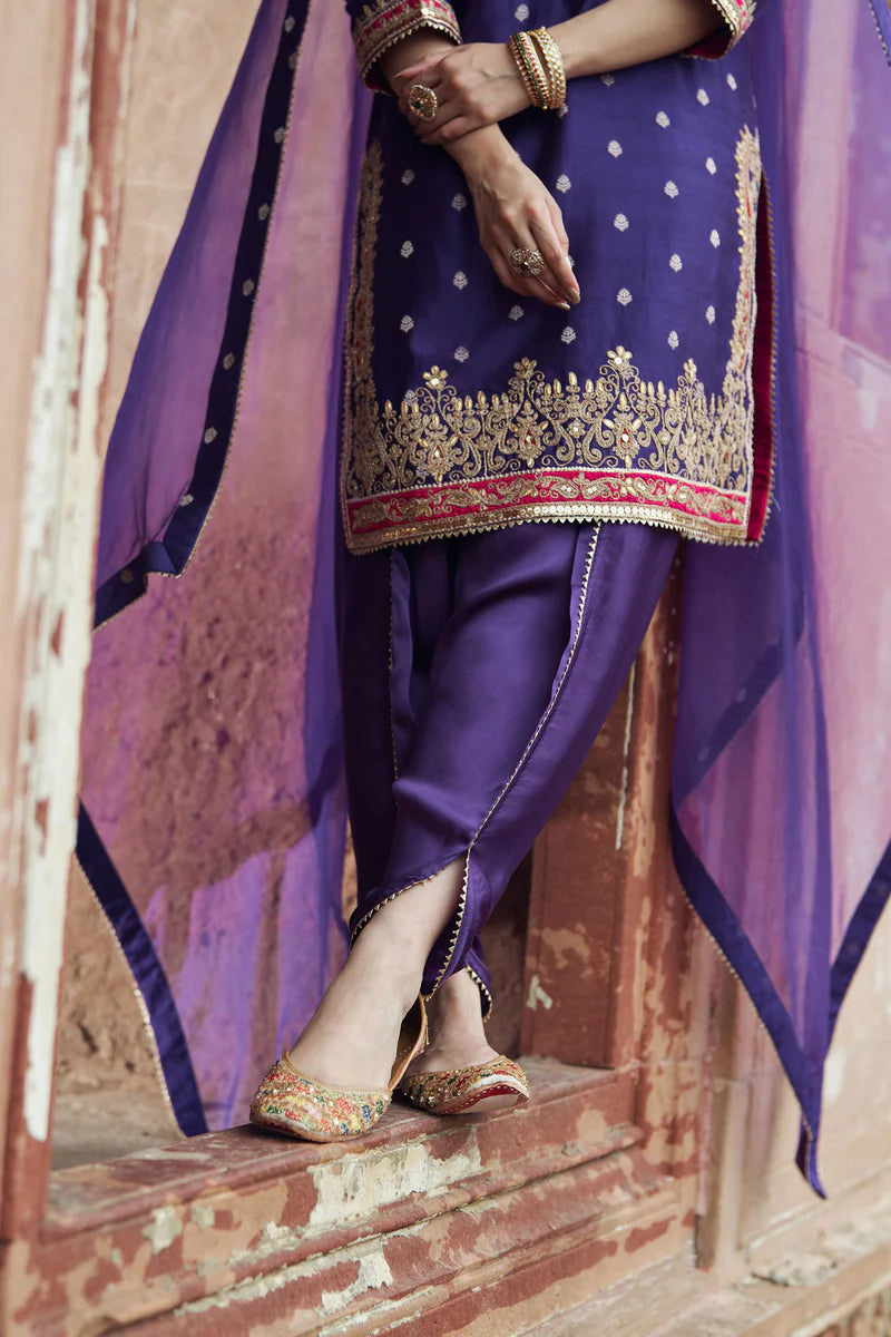 Fahmida - Deep Purple Short Kurta with Salwar