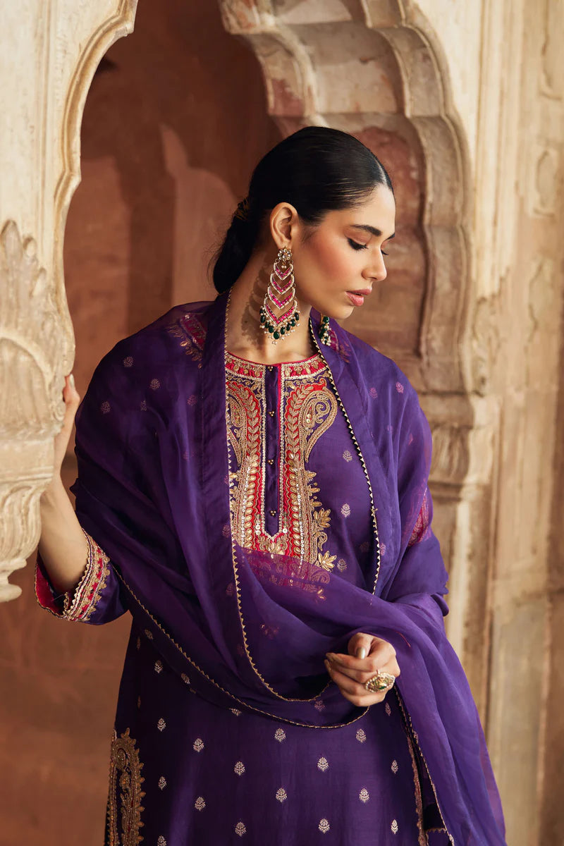 Fahmida - Deep Purple Short Kurta with Salwar