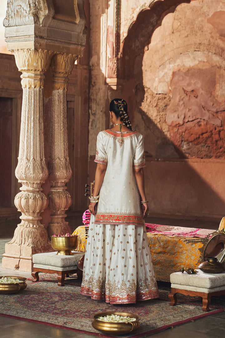 Samreen - Daisy Ivory Short Kurta with Sharara and Dupatta