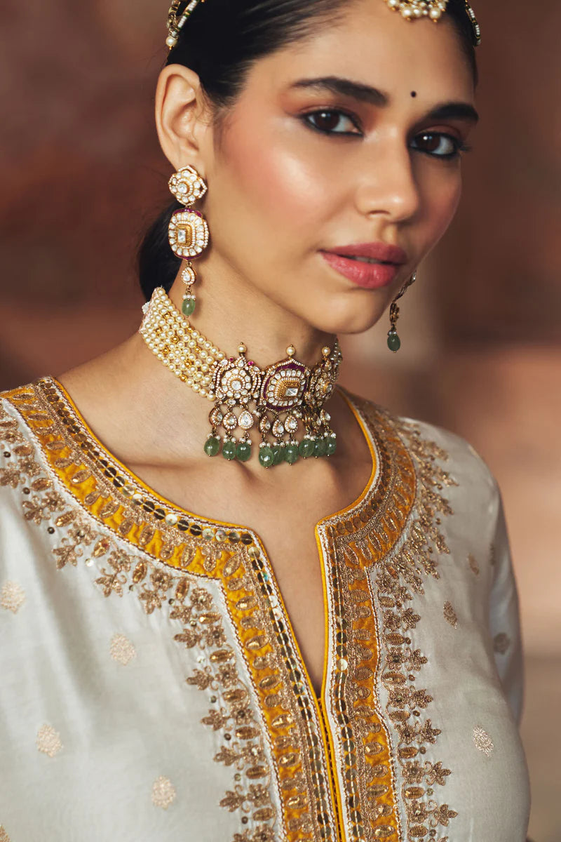 Sumaira - Daisy Ivory Long Kurta with Palazzo and Dupatta