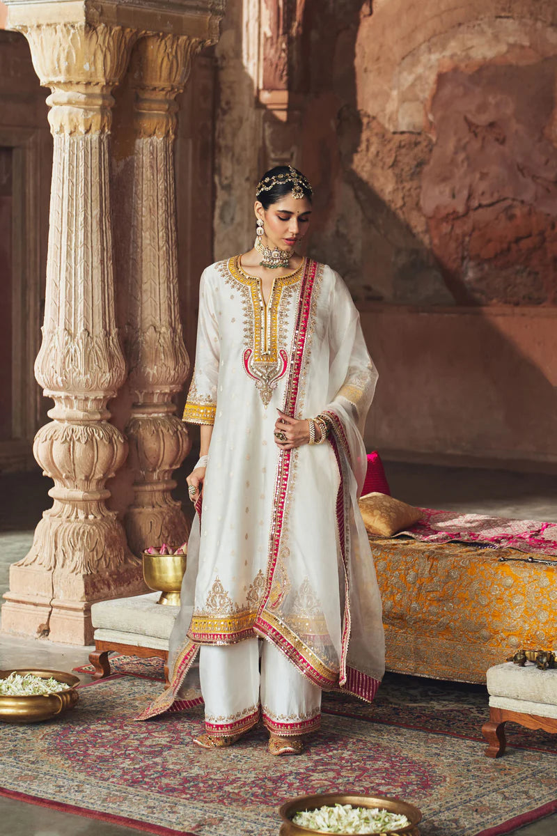Sumaira - Daisy Ivory Long Kurta with Palazzo and Dupatta
