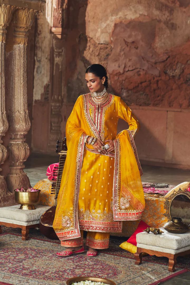 Sobia - Mustard Long Kurta with Palazzo and Dupatta