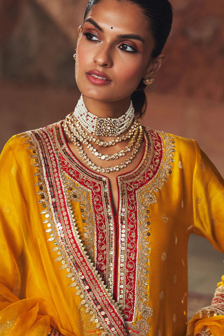 Sobia - Mustard Long Kurta with Palazzo and Dupatta