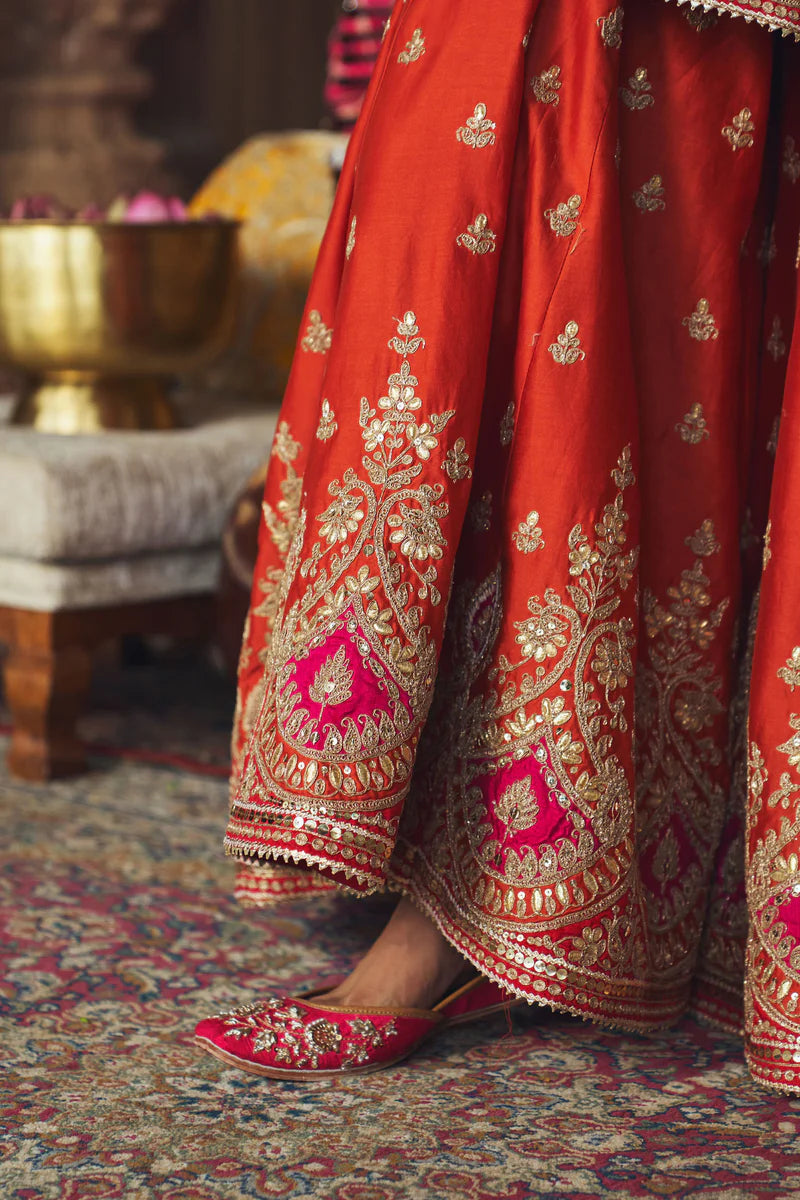 Areesha - Burnt Orange Short Kurta with Sharara and Dupatta
