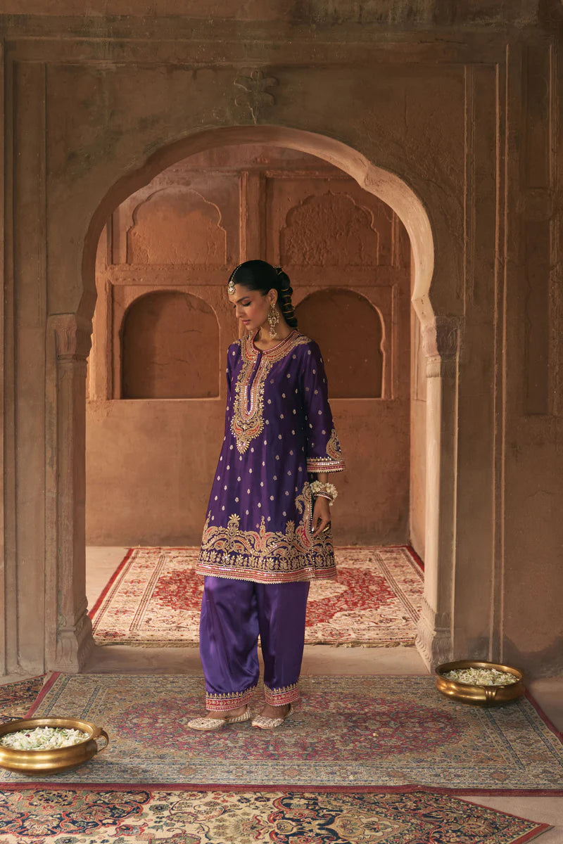 Farhana - Deep Purple Short Kurta with Salwar and Dupatta
