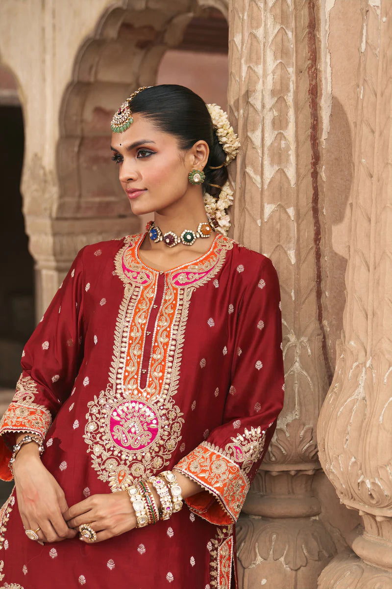 Anila - Deep Red Short Kurta with Salwar