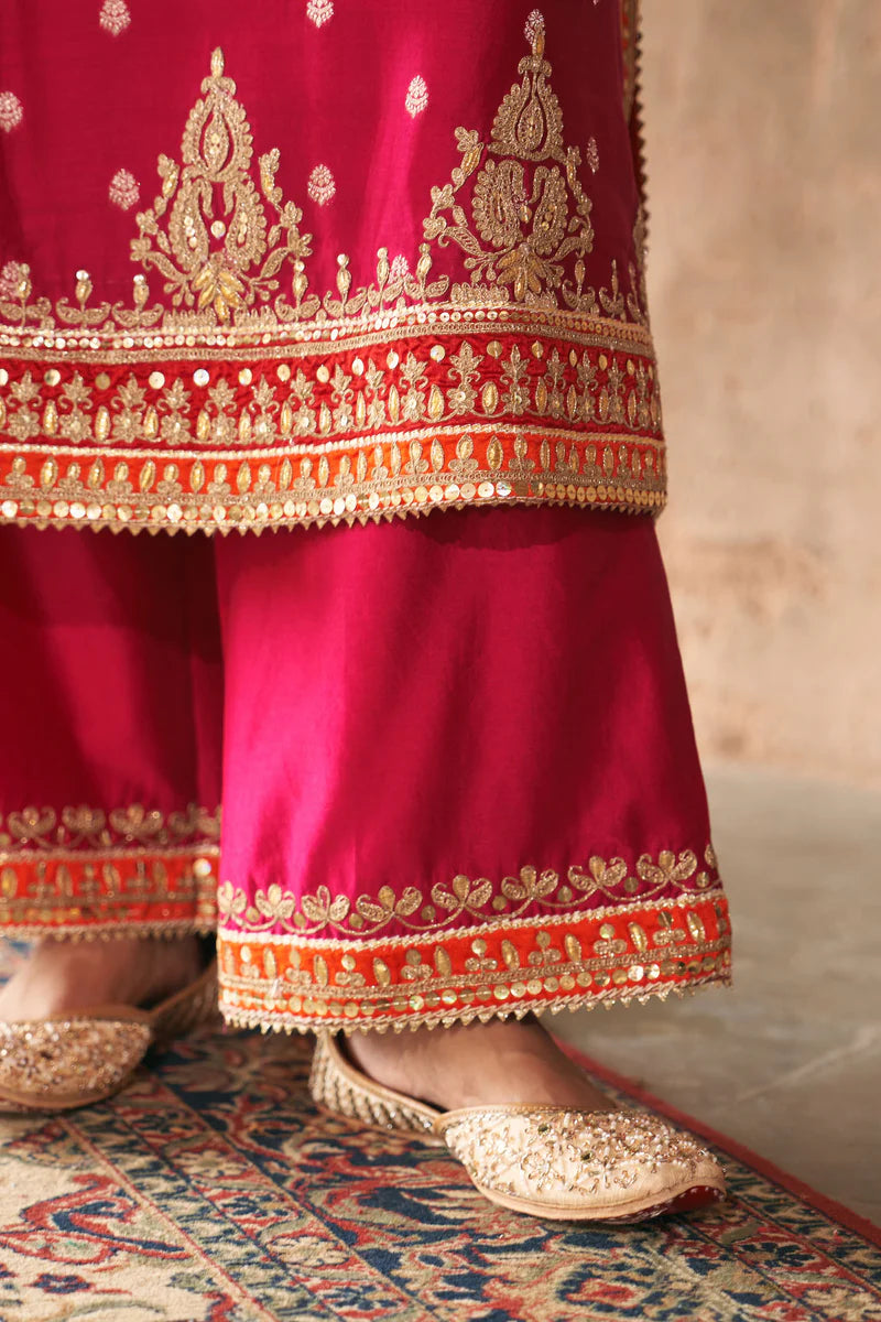 Sumaira - Hotpink Long Kurta with Palazzo and Dupatta