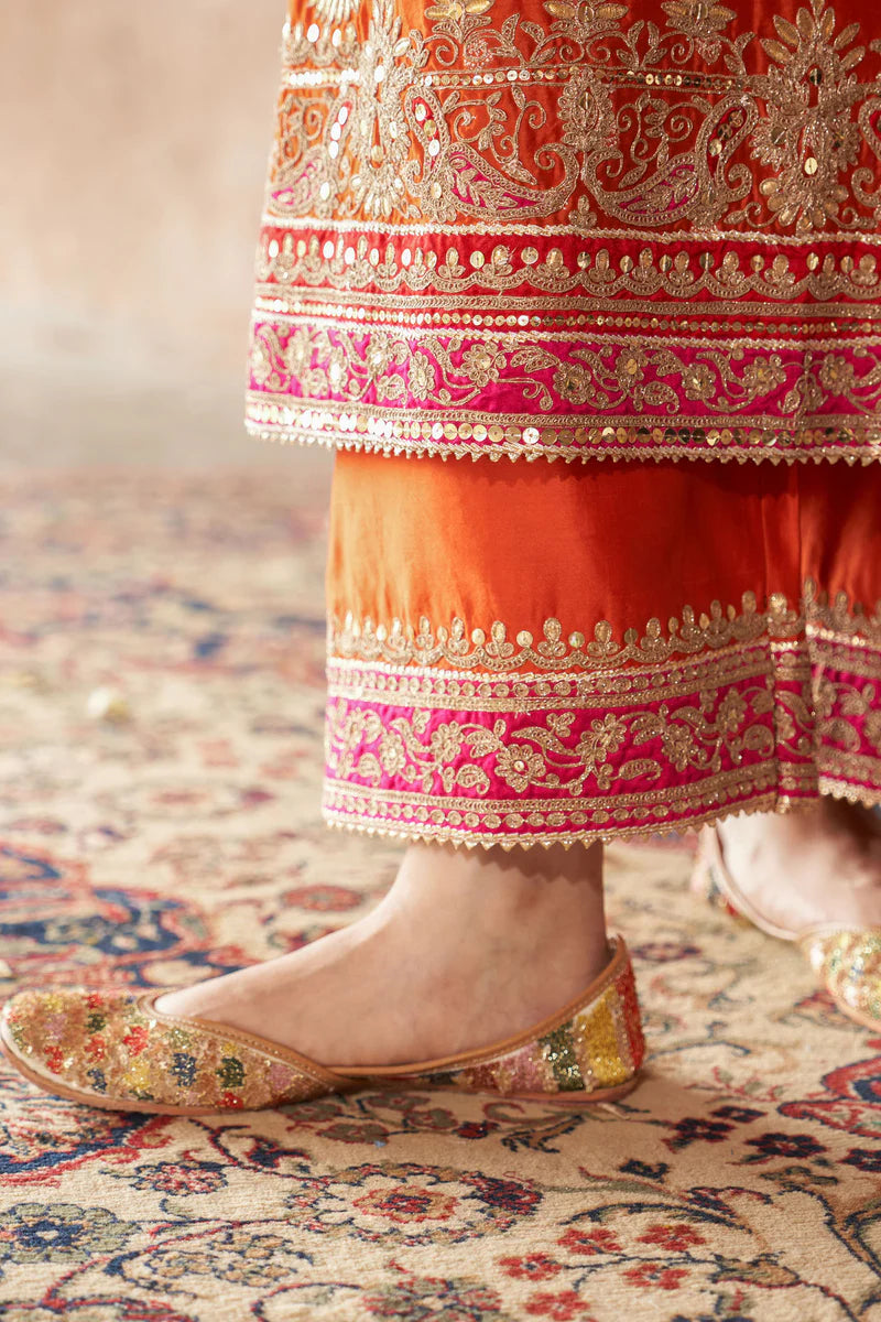 Sobia - Burnt Orange Long Kurta with Palazzo and Dupatta