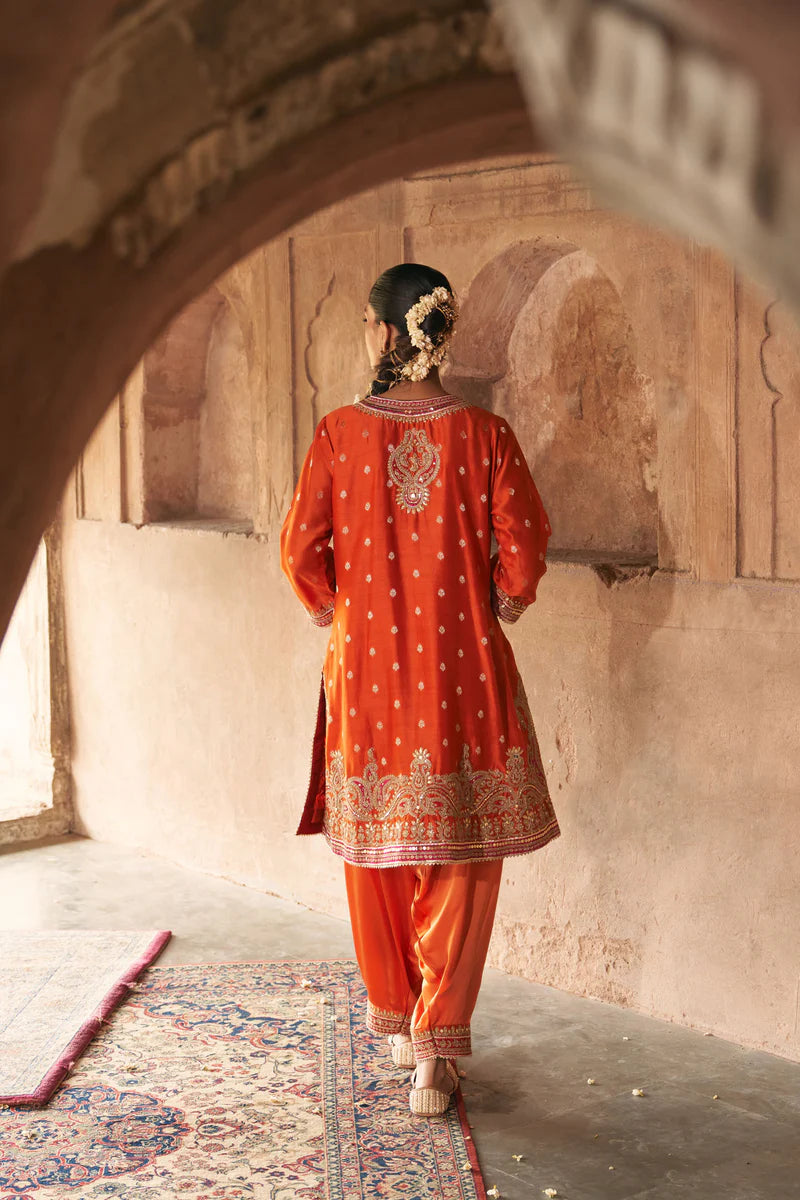 Farhana - Burnt Orange Short Kurta with Salwar and Dupatta
