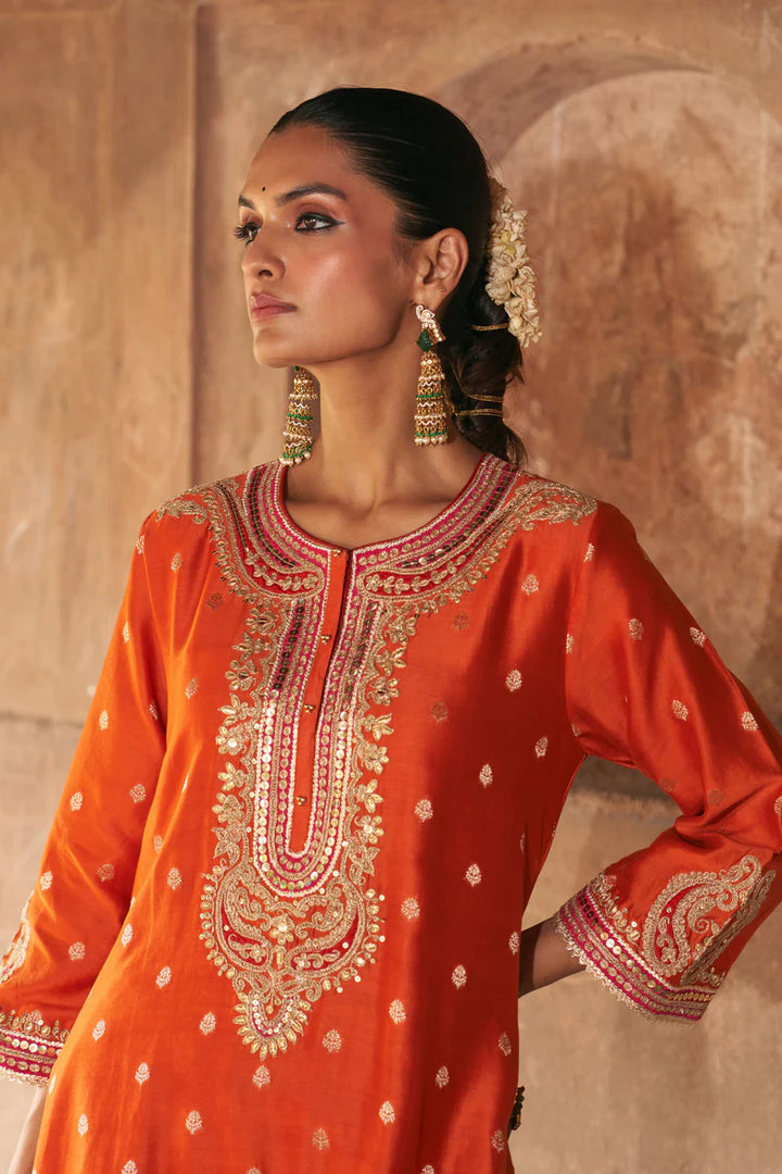 Farhana - Burnt Orange Short Kurta with Salwar and Dupatta