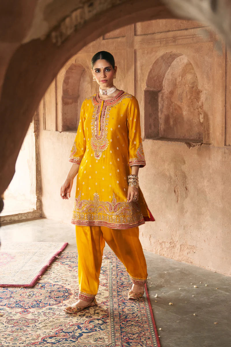 Farhana - Mustard Short Kurta with Salwar and Dupatta