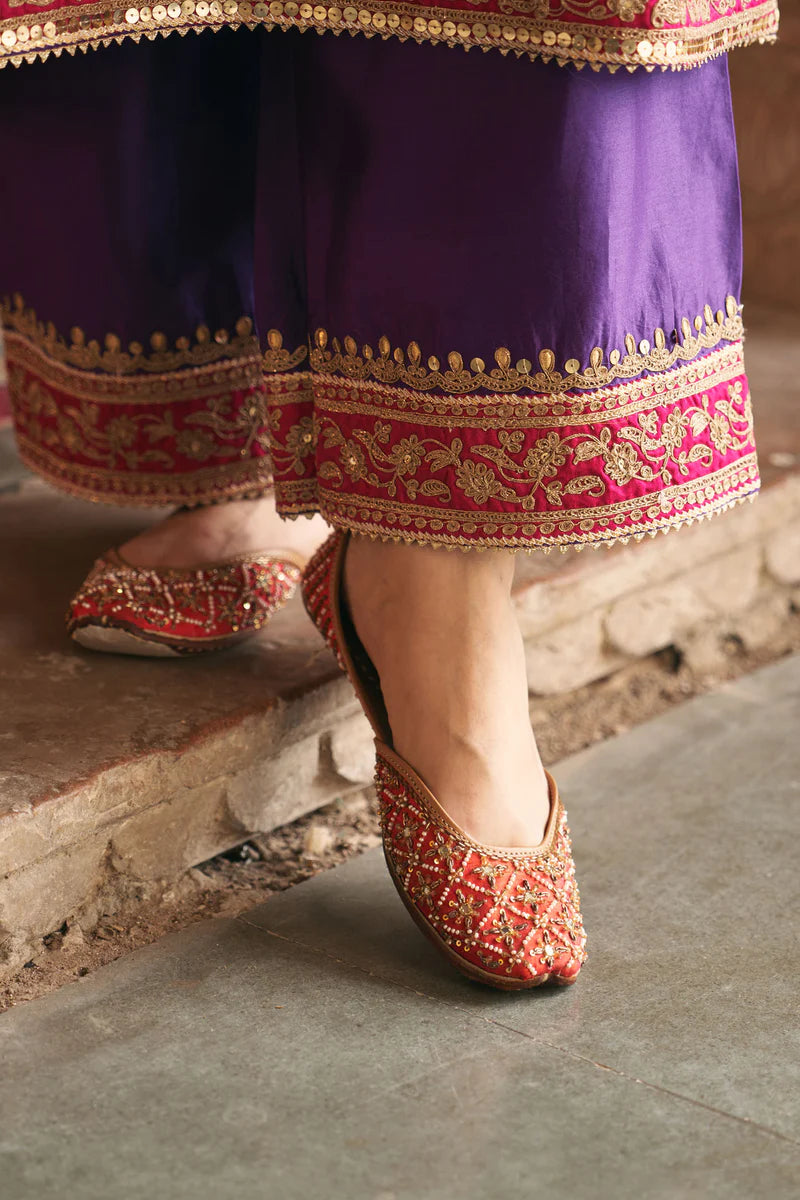 Sobia - Deep Purple Long Kurta with Palazzo and Dupatta