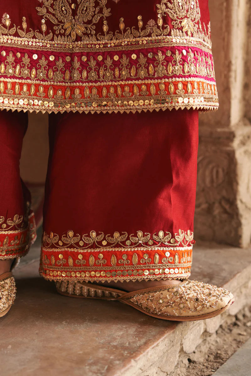 Sumaira - Deep Red Long Kurta with Palazzo and Dupatta