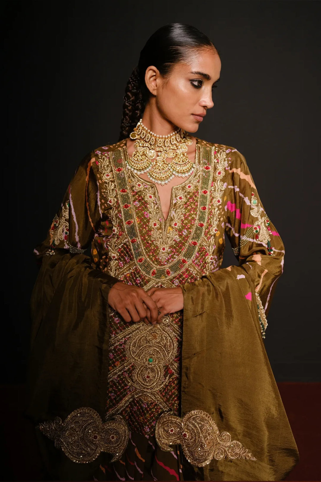 Olive Aline Farshi Set