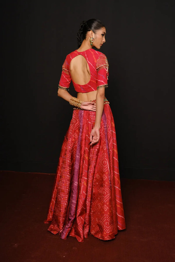 Red Keyhole Lehenga Set