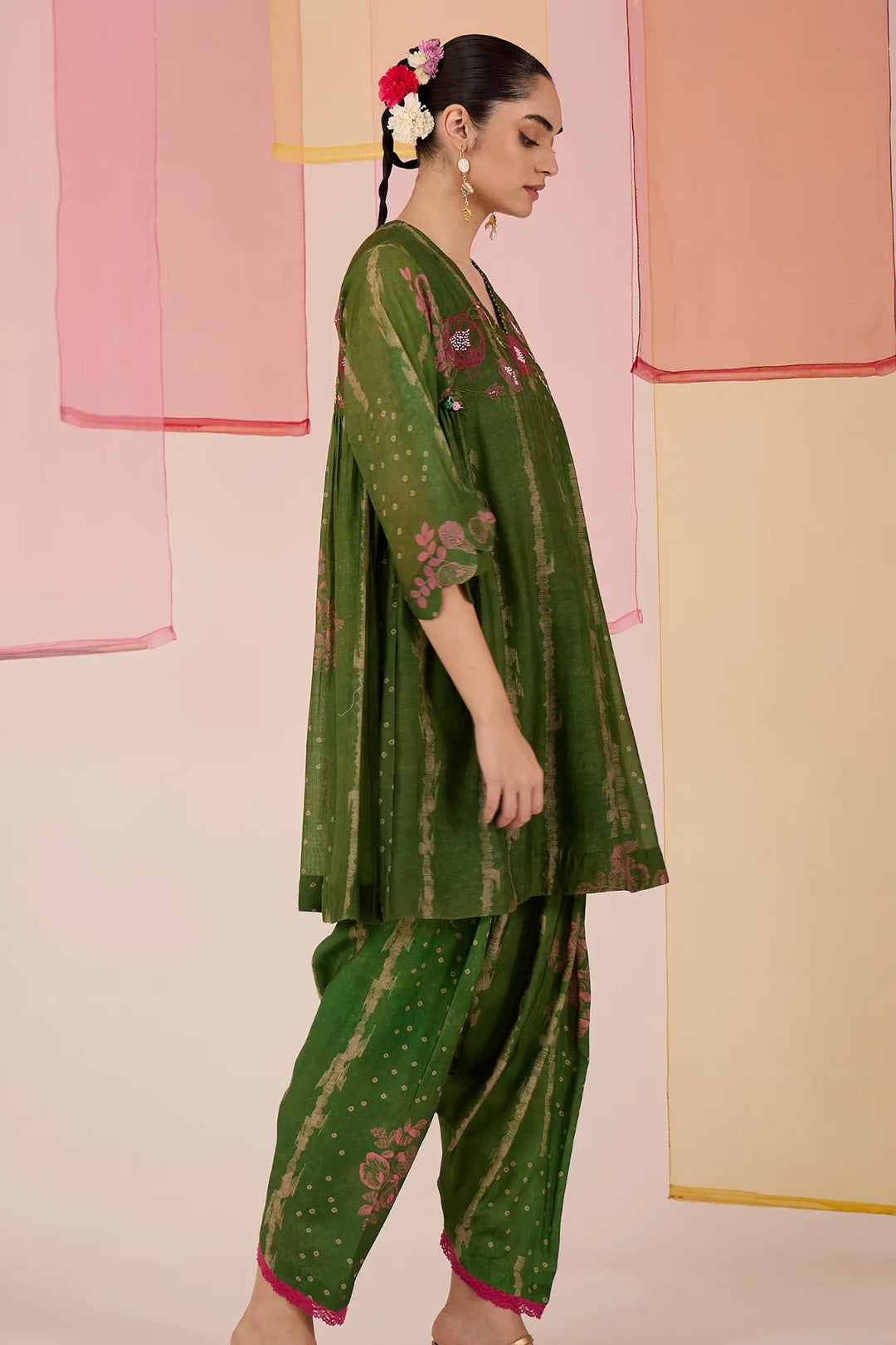 Green Side Gather Co-ord Set