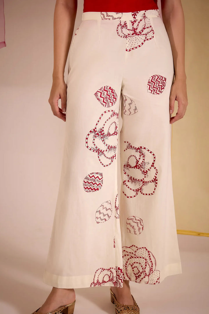 Red Short Scallop Kurta with Wide Leg Pants