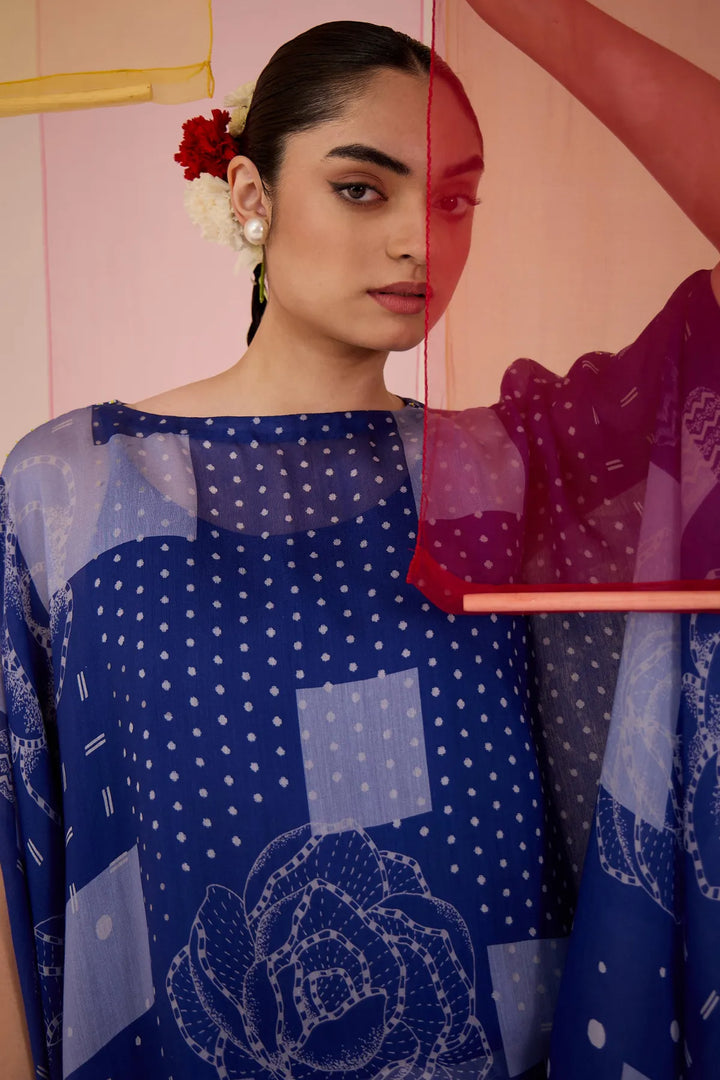 Blue Cotton Silk Cape Set