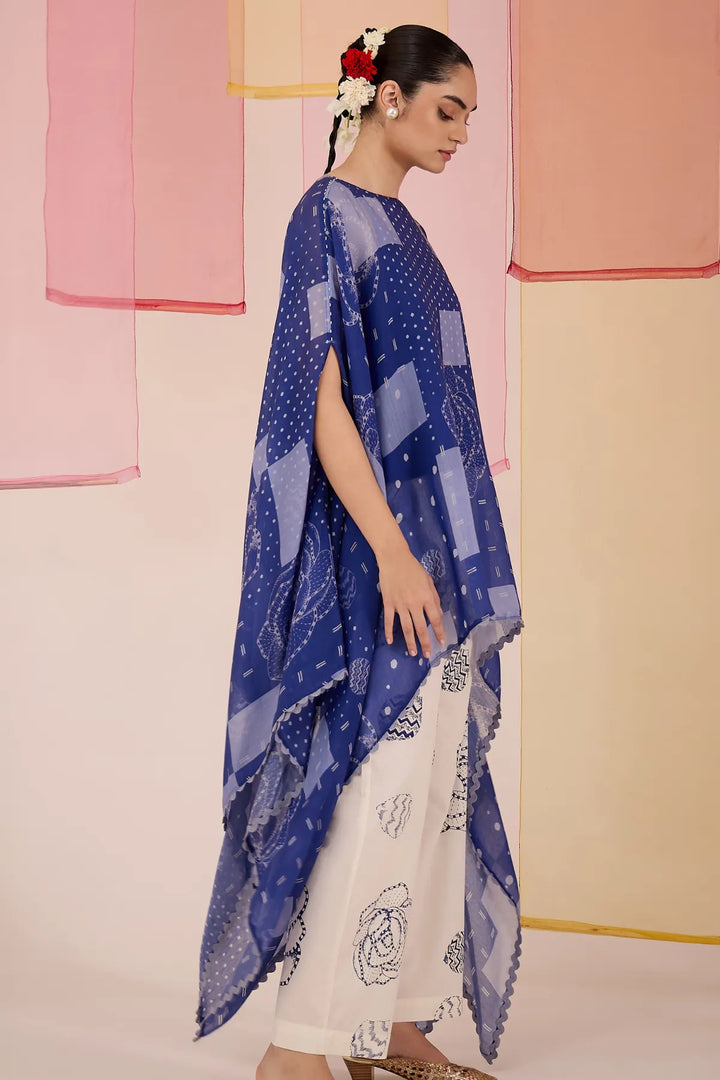Blue Cotton Silk Cape Set