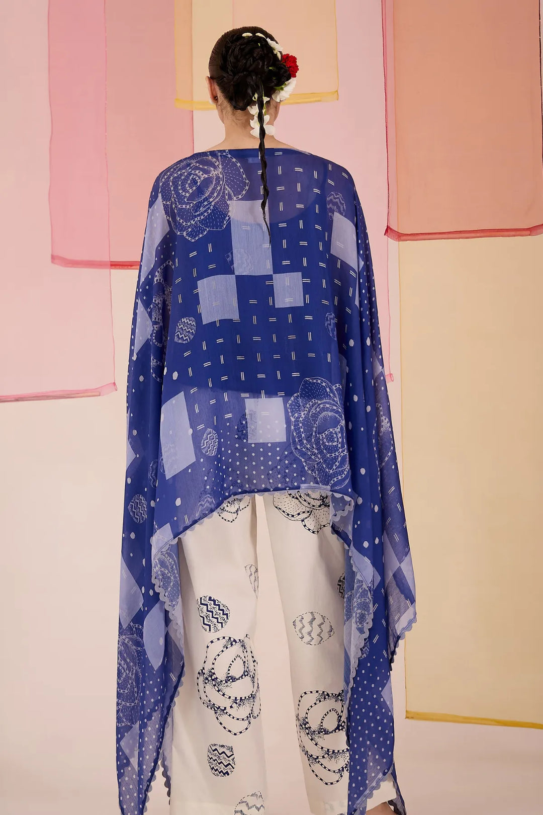 Blue Cotton Silk Cape Set