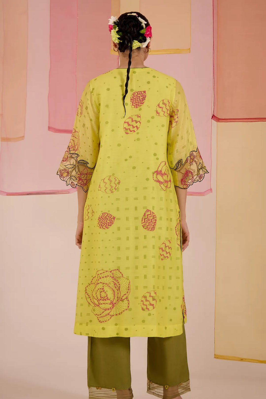 Olive Cotton Silk Pintuck Kurta Set