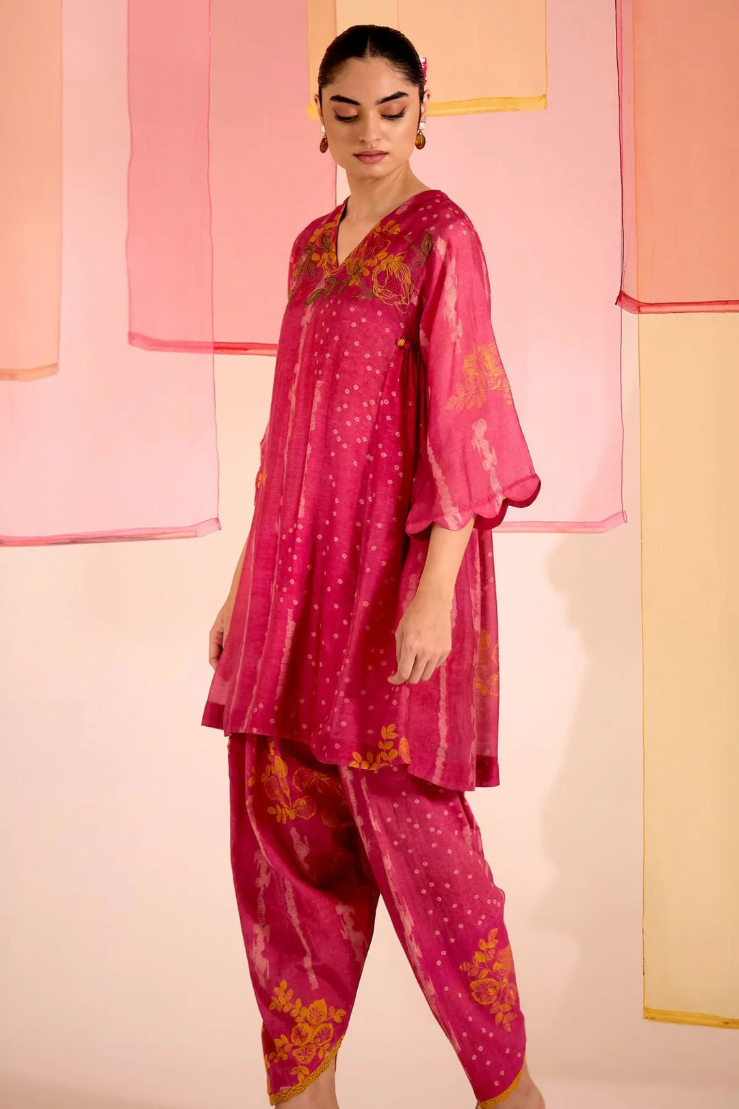 Blush Cotton Silk Side Gather Kurta with Tulip Salwar