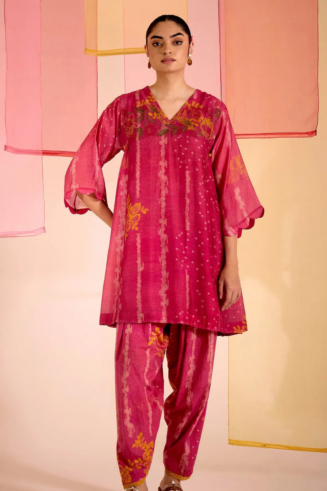 Blush Cotton Silk Side Gather Kurta with Tulip Salwar