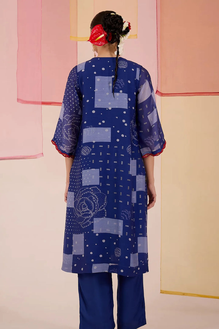 Blue Festive Cotton Silk Kurta Set