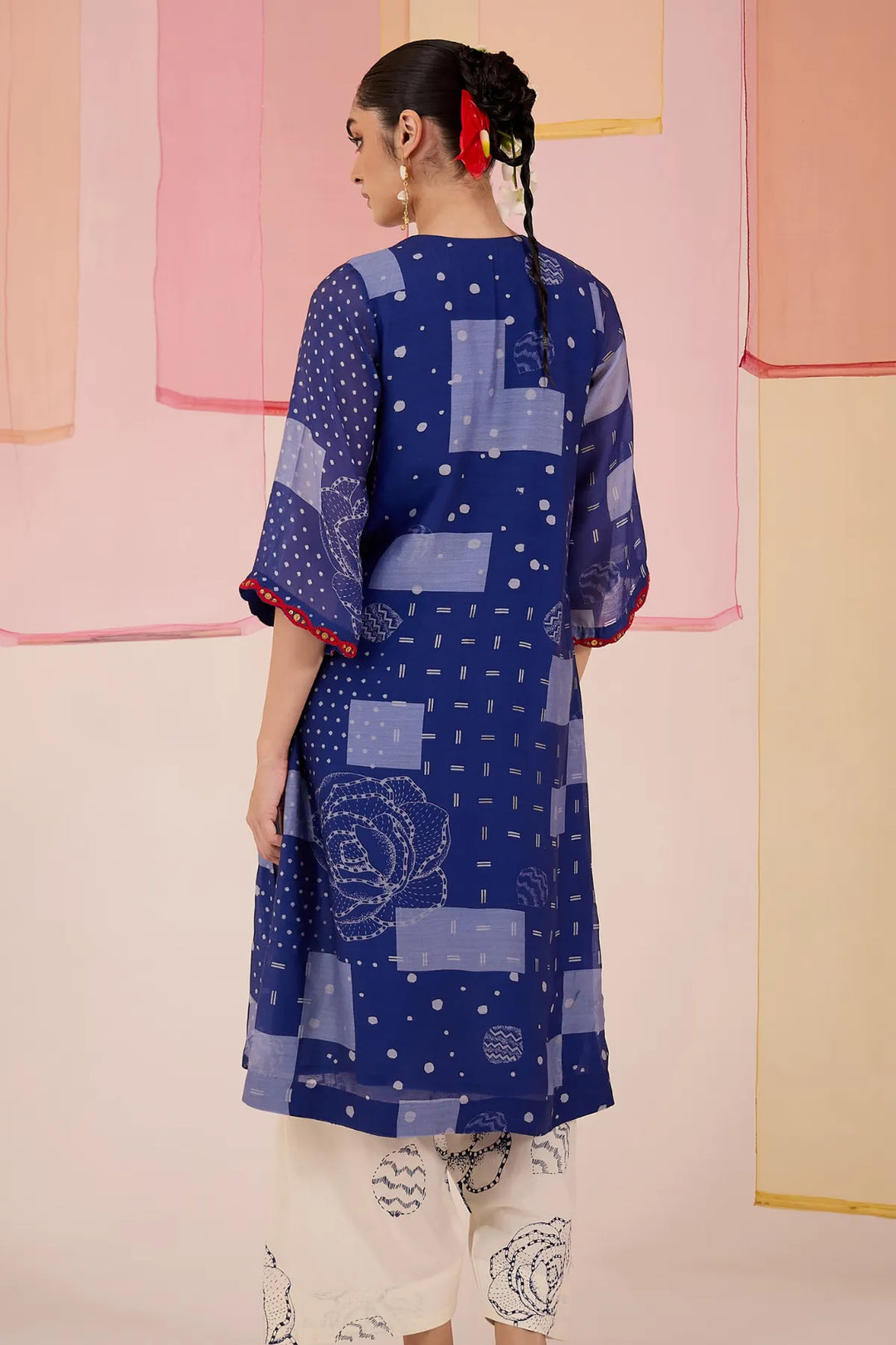 Blue Festive Cotton Silk Kurta with Farshi Salwar