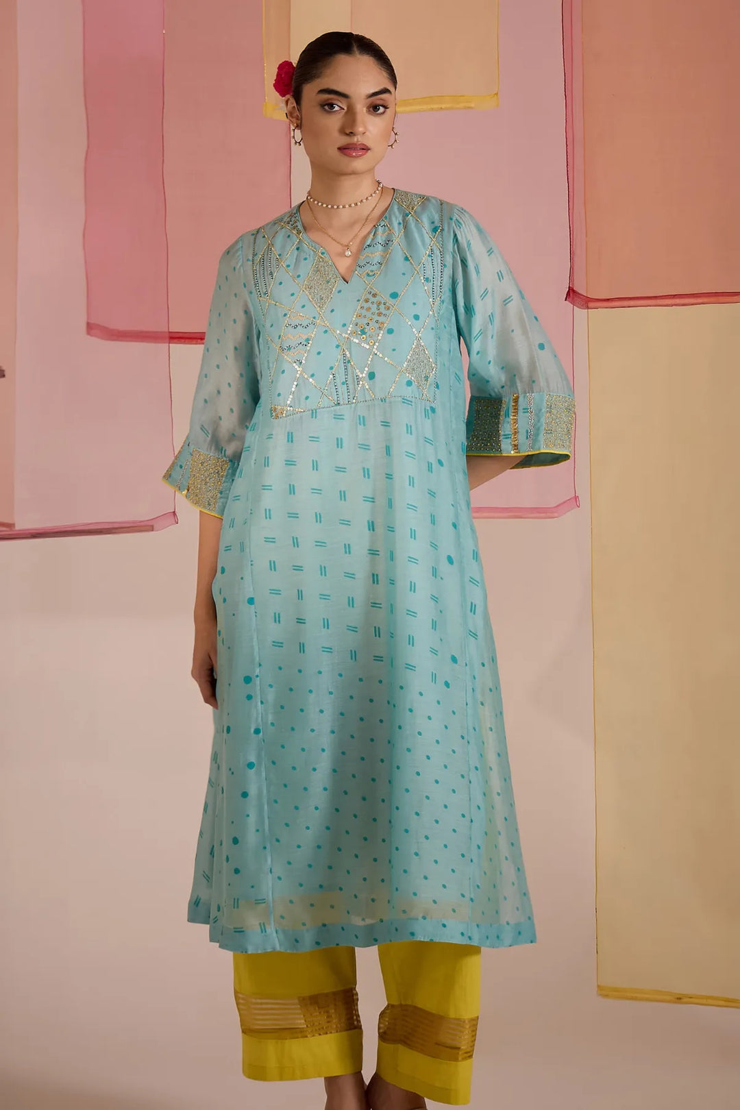 Turq Cotton Silk Big Yok Kurta Set