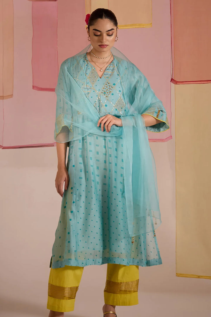 Turq Cotton Silk Big Yok Kurta Set