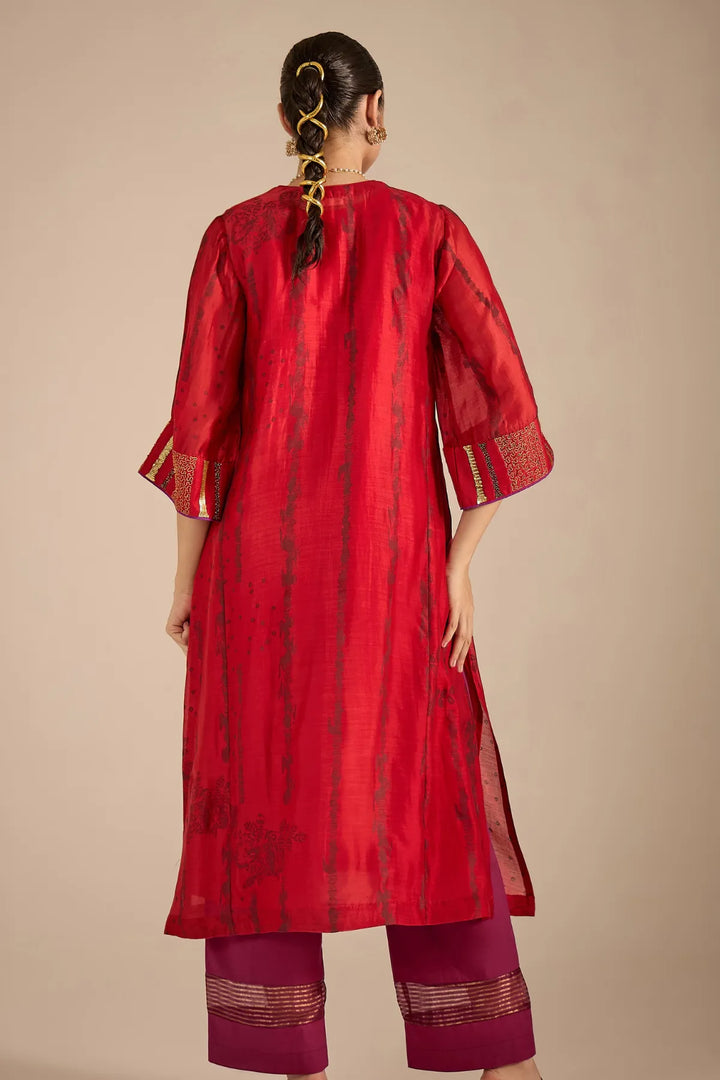 Red Cotton Silk Big Yok Kurta Set