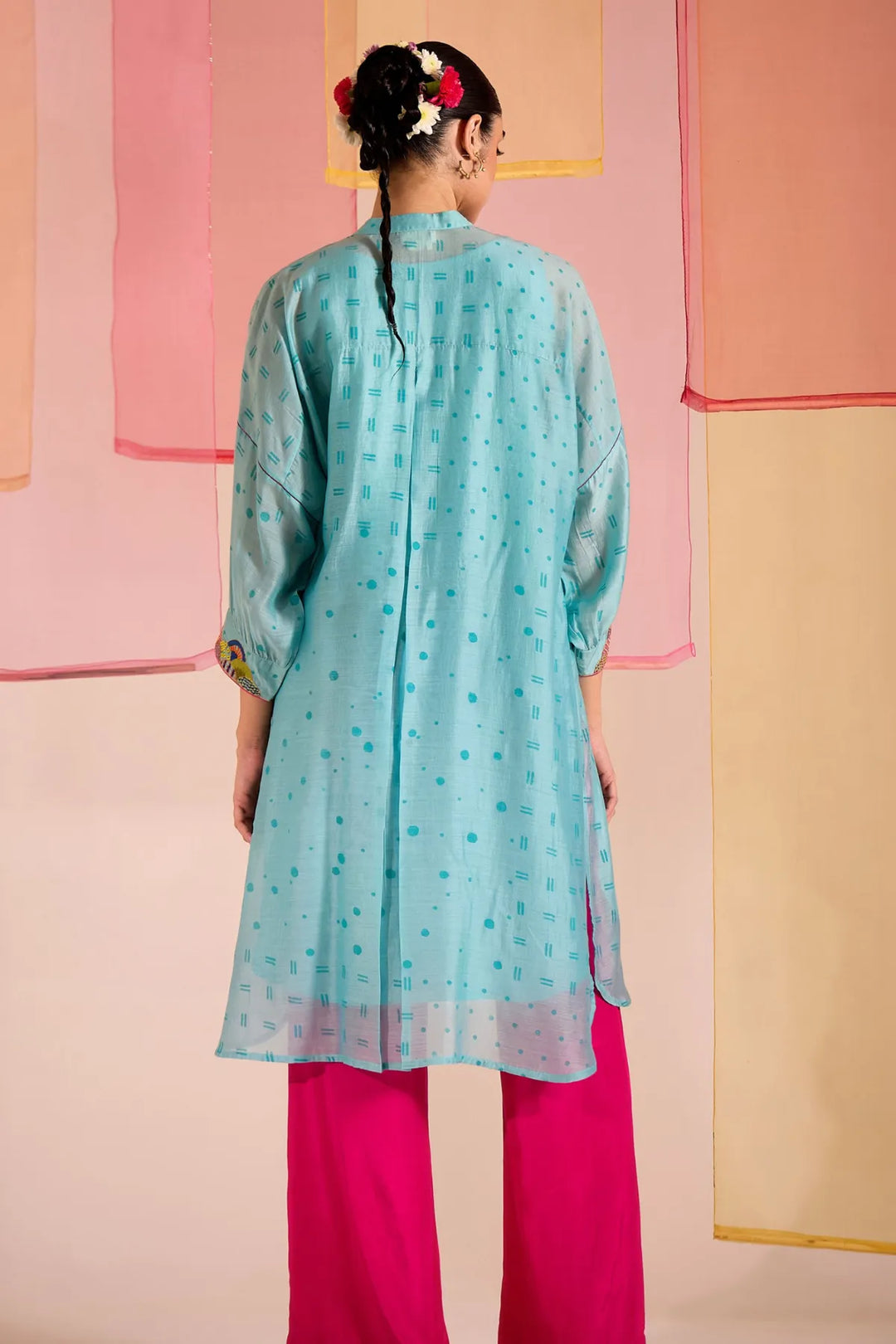 Turq Cotton Silk Multicolour Yok Kimono Set