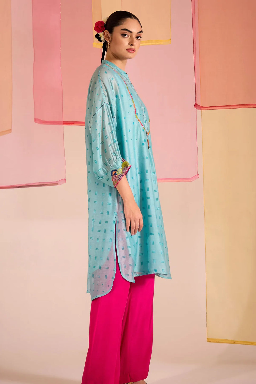 Turq Cotton Silk Multicolour Yok Kimono Set