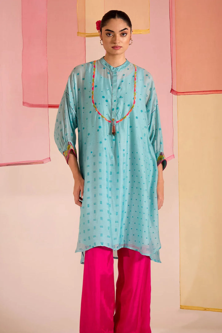 Turq Cotton Silk Multicolour Yok Kimono Set