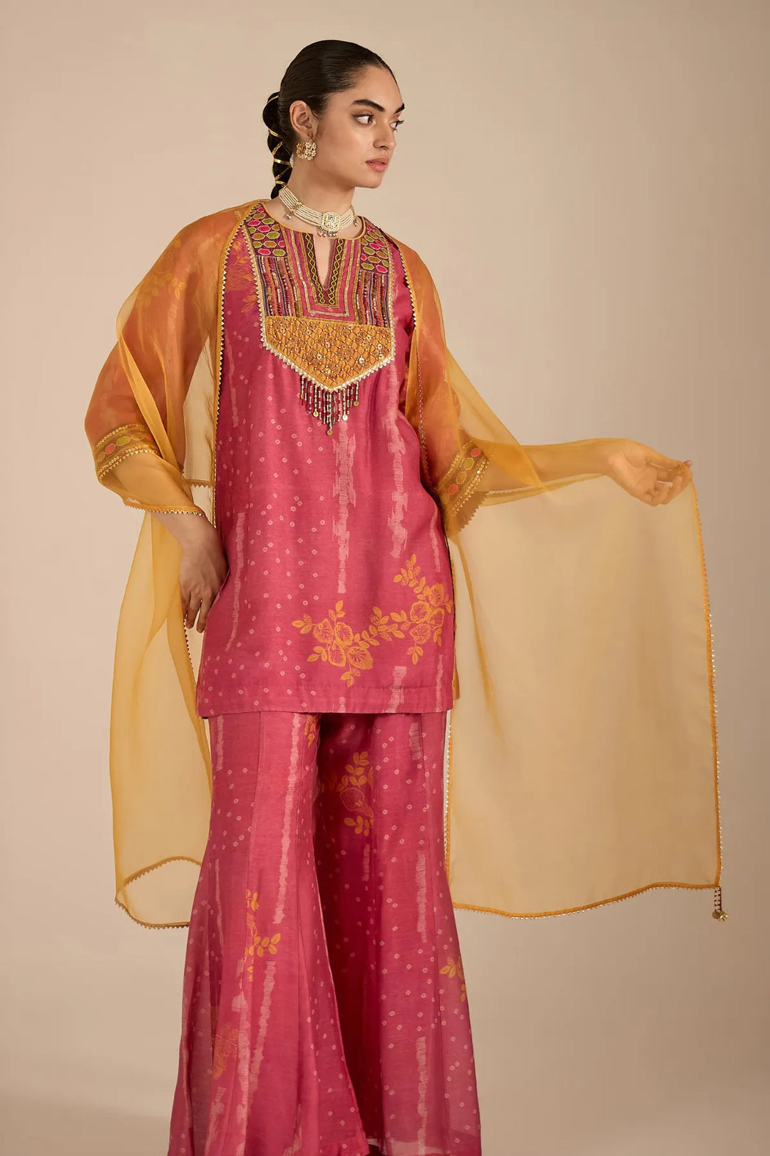 Blush Cotton Silk Embroidered Short Kurta Set